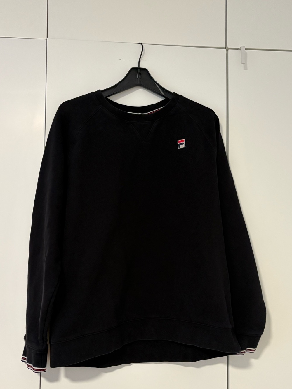Fila Black Crewneck Sweatshirt with Red and White Logo Stripe